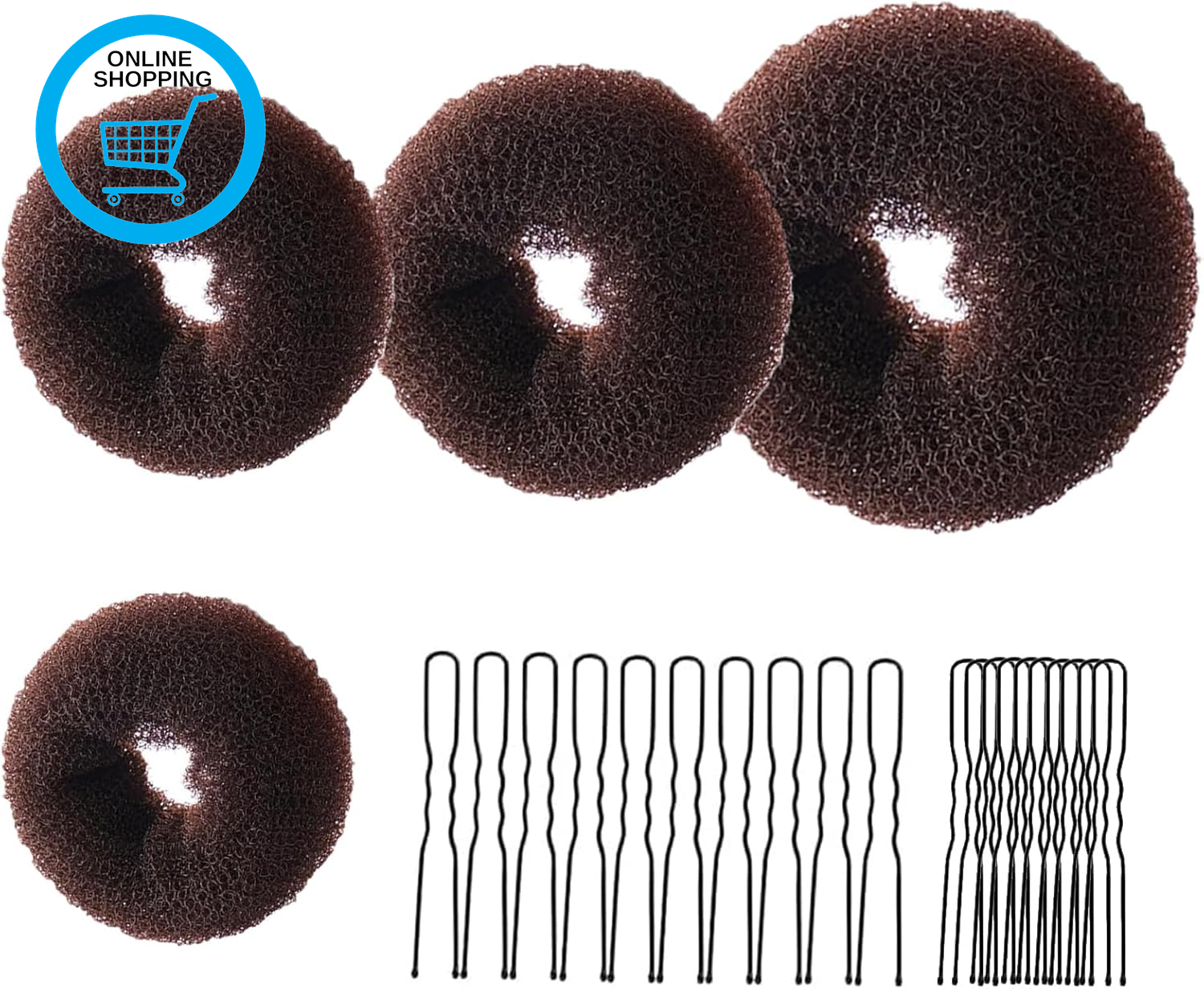 4 Pcs Ring Style Donut Bun Shaper with 20 Hair Pins,Hair Donut Brown Hair Donuts