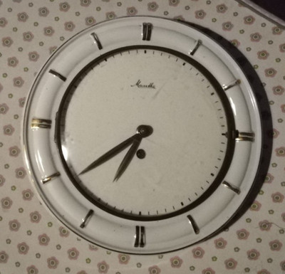 vintage Mauthe Wanduhr Küchenuhr Keramik mechanisch Uhrwerk Germany 4621