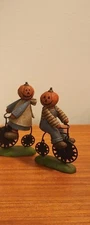 2 Bucket Figurines: Suzi Skoglund Halloween Fall "Bicycle Pumpkin kids"