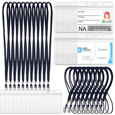 Marspark 50 Sets Clear Name Tags with Lanyard, Lanyards for ID Dark Blue