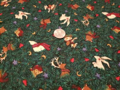 3/4 Yard Northern Lights Cotton Fabric Kitty Korner For Benartex Rabbits Foxes