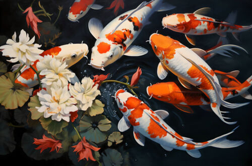 Home art décoration murale Feng Shui Koi peinture à l'huile de poisson image imprimée sur toile 38 - Photo 1/7