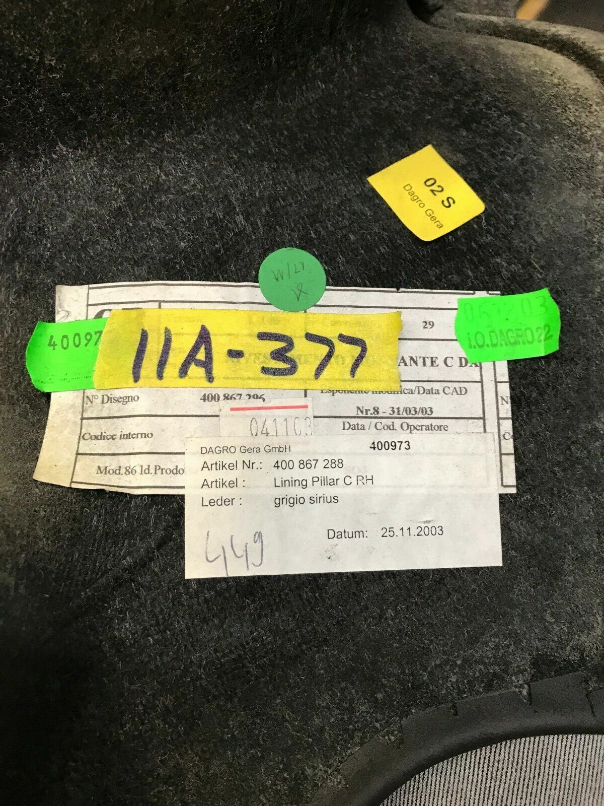 LAMBORGHINI GALLARDO PASSENGER  RIGHT SIDE C PILLAR TRIM PANEL OEM  400867288