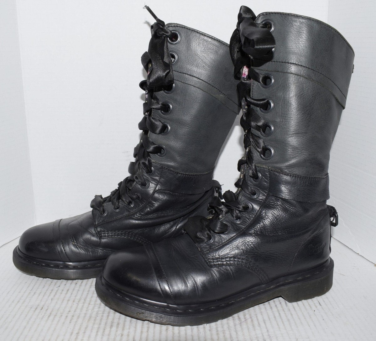 Martens Triumph Boots Floral Leather Fold Over Biker COMBAT Women’s Sz  10