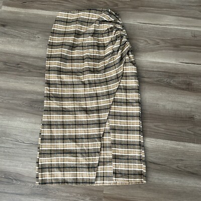 ASOS Women’s Plaid Midi Maxi Faux Wrap Skirt Size Tan
