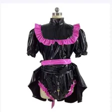 Unisex Exotic PVC Cosplay Lockable Maid Costume Sissy Maid Uniform Club Outfits