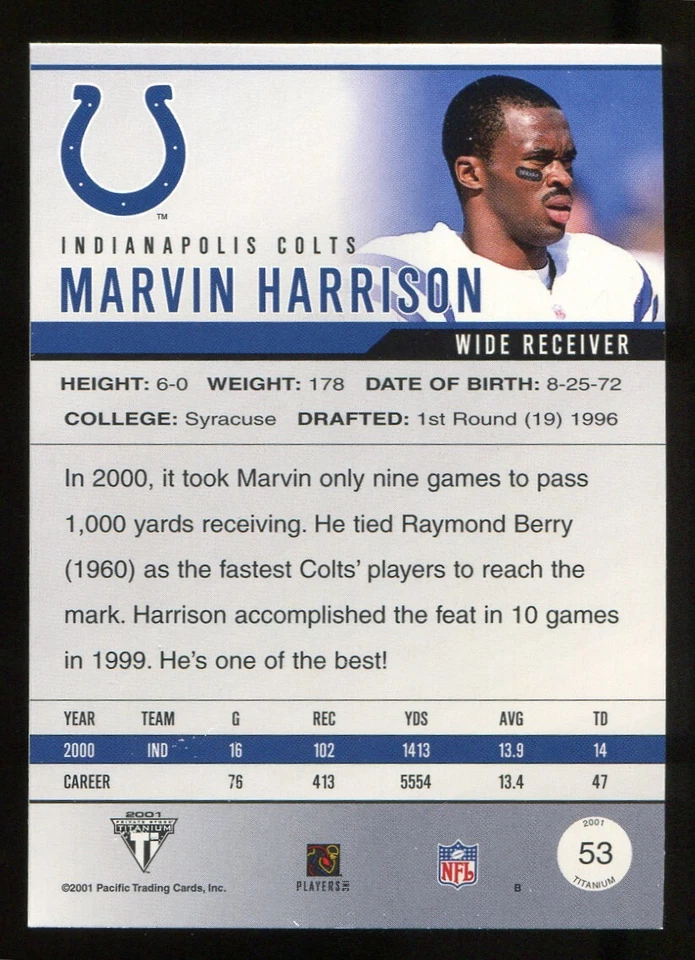 2001 Pacific Private Stock Titanium Football #1-144   -  Pick from List  [v7] - Image 4 of 4