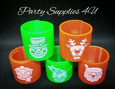 3 Mini Slinkys De Navidad | Regalos Para Bolsas De Fiesta | Calmante Para Niños | Resortes Festivos Rojos Y Verdes