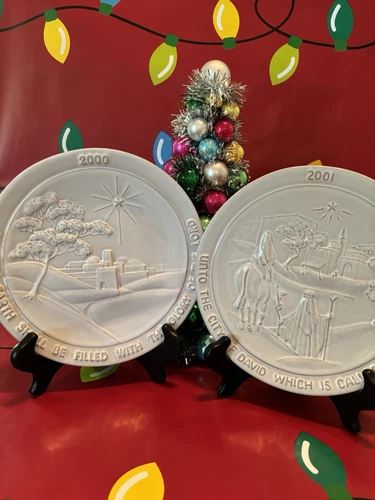Frankoma 2000 & 01 Xmas Plates “Glory Of Love” & “City Of David Called Bethlehem