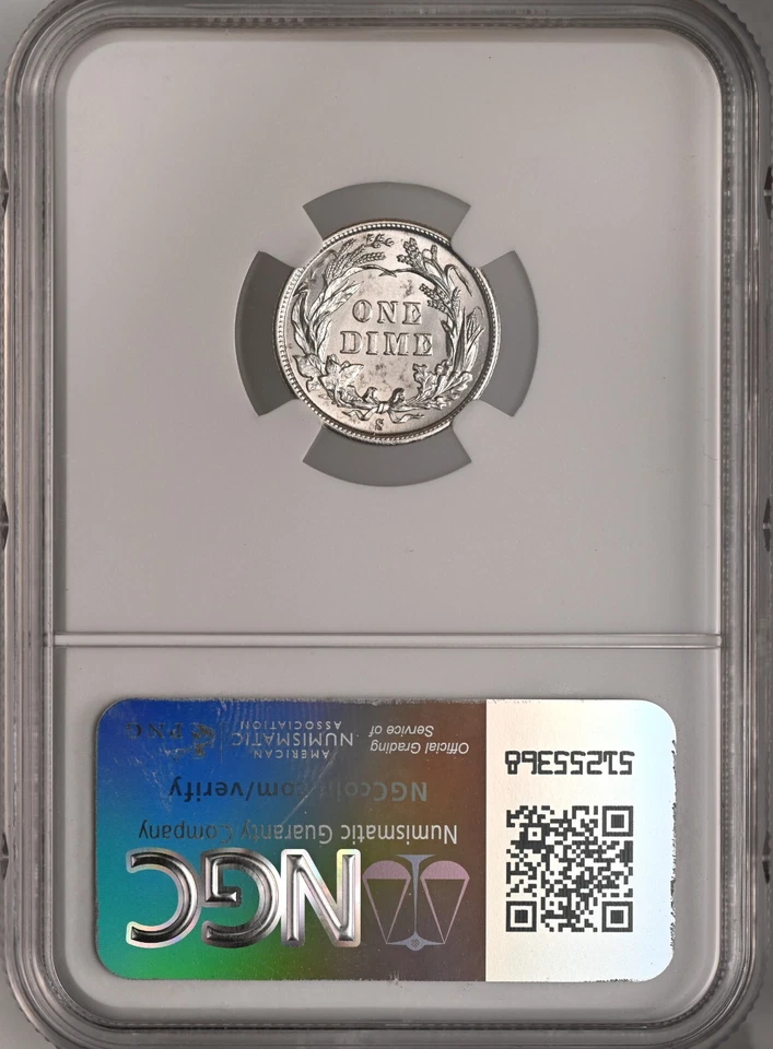 1892-S 10C BARBER SILVER DIME SAN FRANCSICO MINT NGC MS61 #6931539-001 - Image 3 of 4