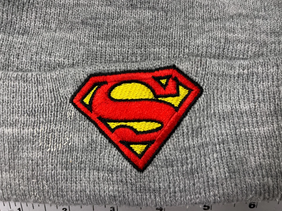Superman Beanie Toque Youth Gray Red Yellow Knit Hero Logo Embroidered Acrylic - Image 2 of 4