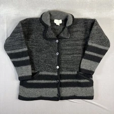 Vintage Rosanna 100% Wool Cardigan Sweaters Womens 1X (Fits Medium) Gray Striped
