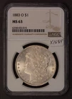 1883-O $1 Morgan Silver Dollar - Looks 64 Clean Cheek - NGC MS 63 - X1684