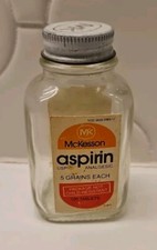 Vintage 1980s McKesson Aspirin Analgesic Glass Bottle Screw Cap Empty