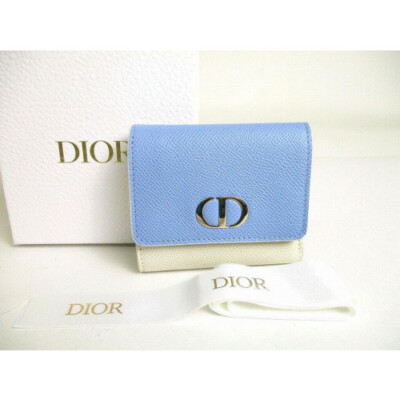 Christian Dior Leather Montaigne Lotus Tri-fold Wallet, Blue x