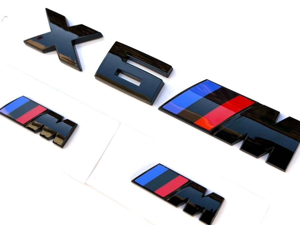 Juego de 3 piezas estilo negro brillante para BMW X6 M emblema + 2 emblemas de guardabarros Foto 3 de 4