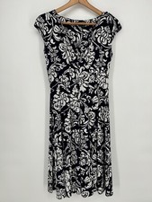 Lauren Ralph Lauren Dress Womens 4 Blue Floral Wrap Midi Cap Sleeve