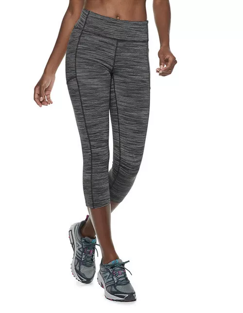 Athletic Pants Capri Leggings Side Pocket Women Small Black Stripe Tek Gear