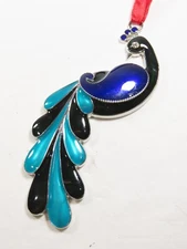 Lovely Vintage Pendant Ornament Peacock Signed Harvey Lewis Rhinestone Eye C4724