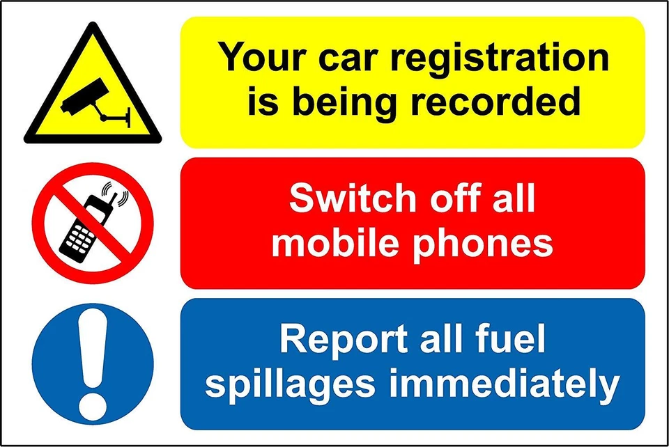 KPCM DISPLAY LTD Fuel Forecourt safety sign - your car registration, no mobile phones sign