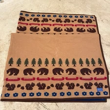 Pendleton 80x64" Vintage Wool Blanket Bear & Squirrel Rustic Cabin Lodge Throw