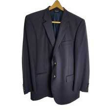 Jos. A. Bank Mens Navy Blue 100 Wool Blazer Gold Crest Button Sport Coat 43R