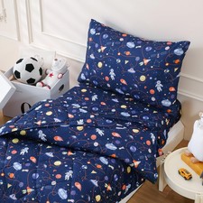 4 Pcs Toddler Kids Comforter Set Bedding Bed In A Bag Fitted Sheets Space