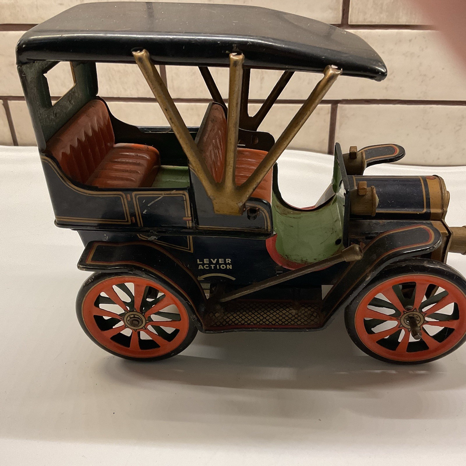 Vintage Lever Action Tin Model T Buggy, Modern Toys Japan Works!
