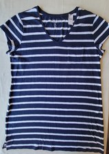 Women's NEW GAP Short Sleeve T Shirt Dress Blue & White Striped V-Neck - XXL
