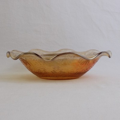 Jaennette Floragold Loisa Patterned Carnival Glass Decorative Serving Bowl 9.75''