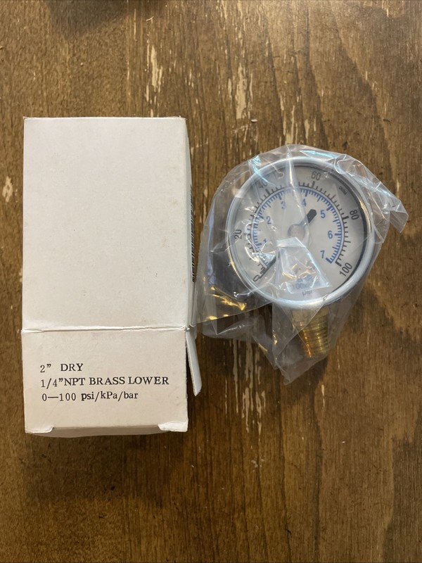 Pressure Gauge 2 1/2" Dry 1/4"NPT Brass Lower 0-100 PSI #130L89-CI