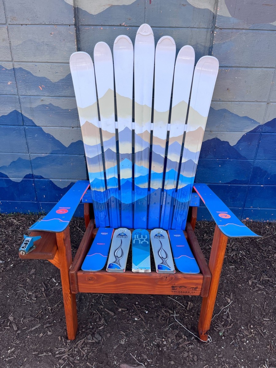 Hand-painted Mountains Redwood Oil Stained Adirondack Ski Chair