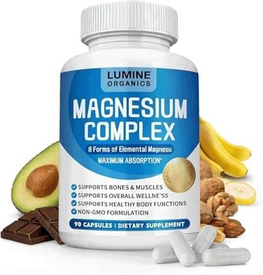 Lumine Organics Magnesium Complex Supplement 1000mg- Advanced 8-in-1 Magnesium B