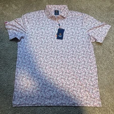 Donald Ross "Sport" Fit Polo. Medium, "Keith" White/Navy/Raspberry, NWT