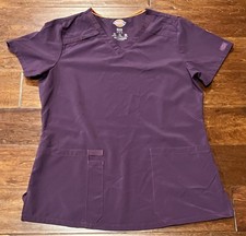 Dickies DK615 Purple Women's Medium Stretch 2 Pocket Logo V Neck Scrub Top Shirt