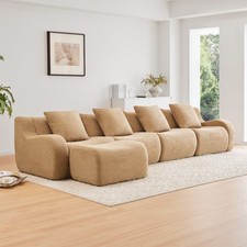  New L-Shaped 4-Seat Boneless Sofa,Teddy Fabric No Assembly Required Curved Arm