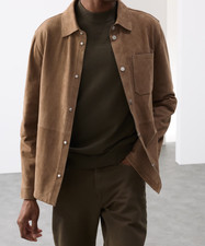 Giacca Camicia Pelle Uomo Marrone Pura Camoscio Personalizzata Taglia XS S M ...