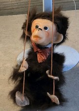 Vintage Monkey marionette puppet rubber face Dark Soft Minky Brown Fur 7"
