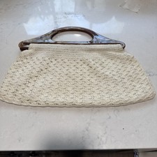 Vintage Macrame Handle Clutch Purse 12×9 Inches Made In USA