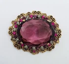 Vintage Kramer of New York Costume Jewelry Brooch Large Amethyst Color Glass