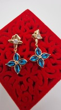 14k Gold Plated Blue Stone Clover Earrings Hypoallergenic Jewellery