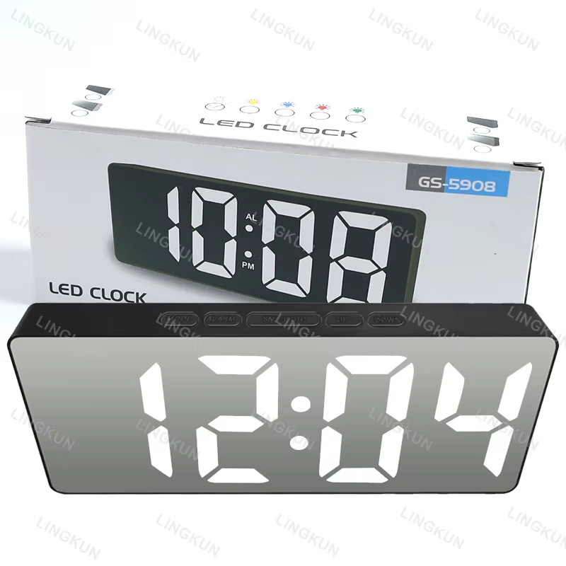 Digital Alarm Clock LED Mirror Display Silent Large Screen Bedside Clock