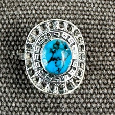 Turquoise Ring Sterling Silver Statement Ring Boho Jewelry Women's 7.25