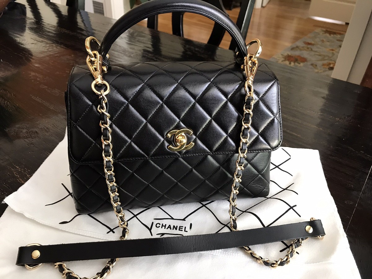 Chanel Lambskin Quilted Lacquered Chain Flap Bag Blue