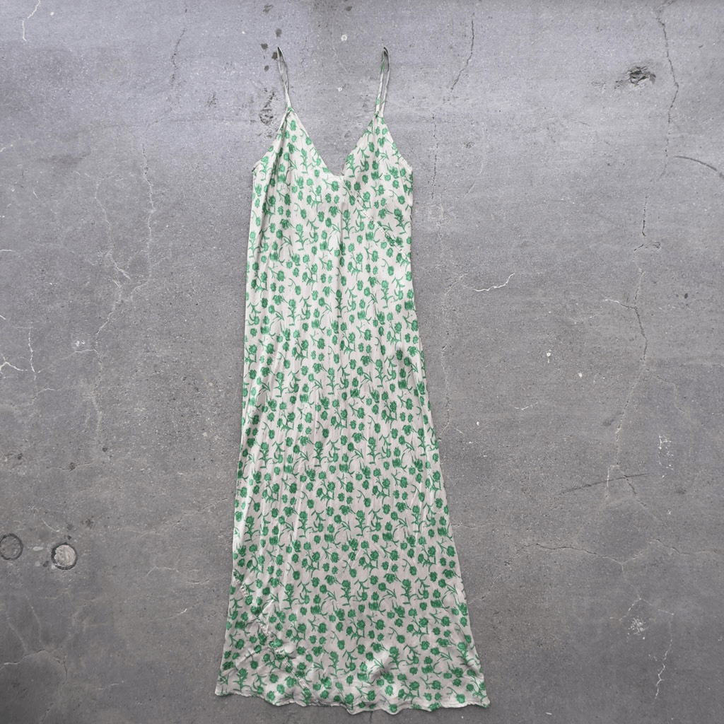 ZARA FLORAL SPRING SUMMER GREEN SILKY SLIP DRESS SZ S ZARA FLORAL SPRING SUMMER GREEN SILKY SLIP DRESS SZ S