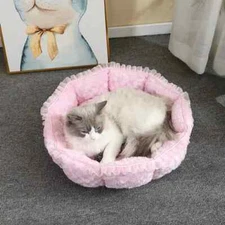 New Non-Slip Washable Cat Bed Soft Comfortable Cat Nest Cave Pink Floral Plush