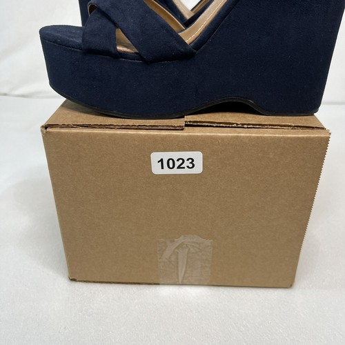 Zara Faux Suede Chunky Platform Y2K Wedge Sandal Strappy Open Toe US Sz 8.5 Blue - Picture 21 of 22