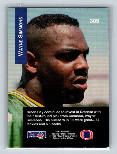 1993 Playoff #309 Wayne Simmons Green Bay Packers Rookie - Bild 2 von 2