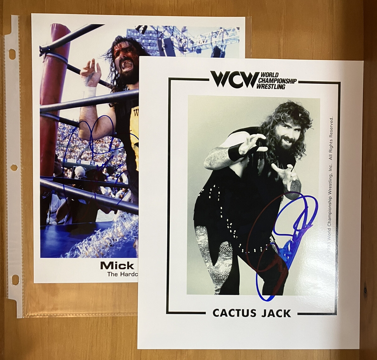 WCW Cactus Jack 1993 & Mick Foley Hardcore Legend Signed Photos