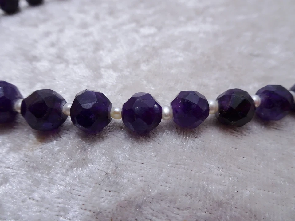 Antico Ametista U. Perle Collana - Chiusura 835er Argento - Vintage - Handmade - Immagine 2 di 4